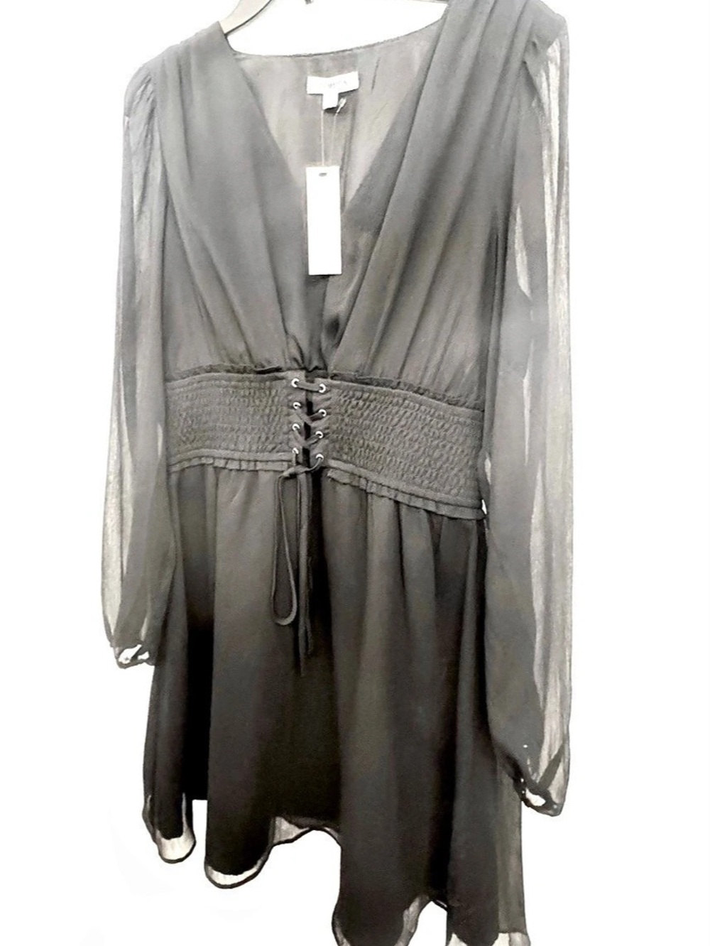 Steve Madden Diana Lace-Up Long Sleeve Chiffon
Black Mini Dress NWT - Picture 6 of 7